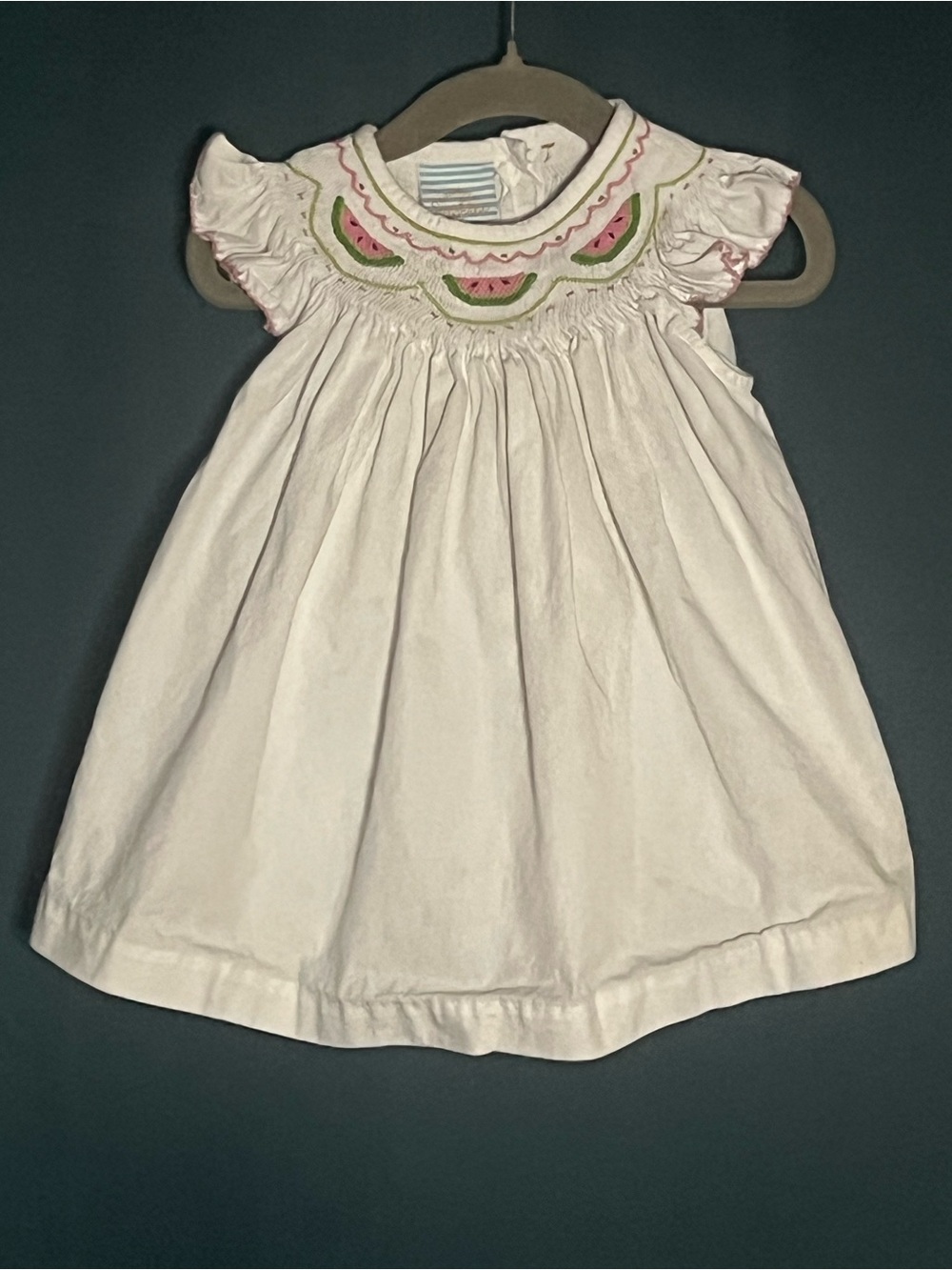 Girls' Light Pink Smocked Dress with Watermelon Motif